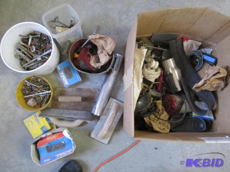Lot of assorted hardware, staples, nails, lig...