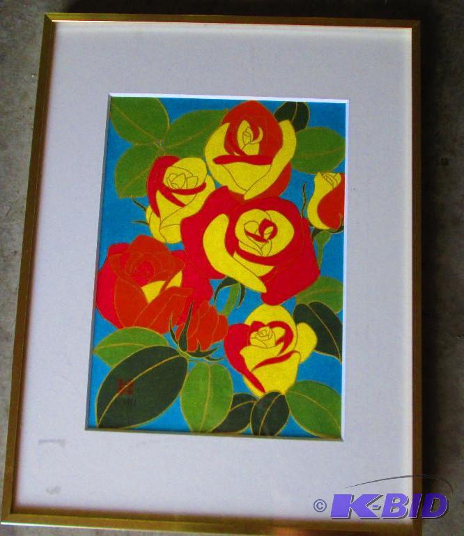 Framed and matted flower scene 8 x 10 in 12 x...