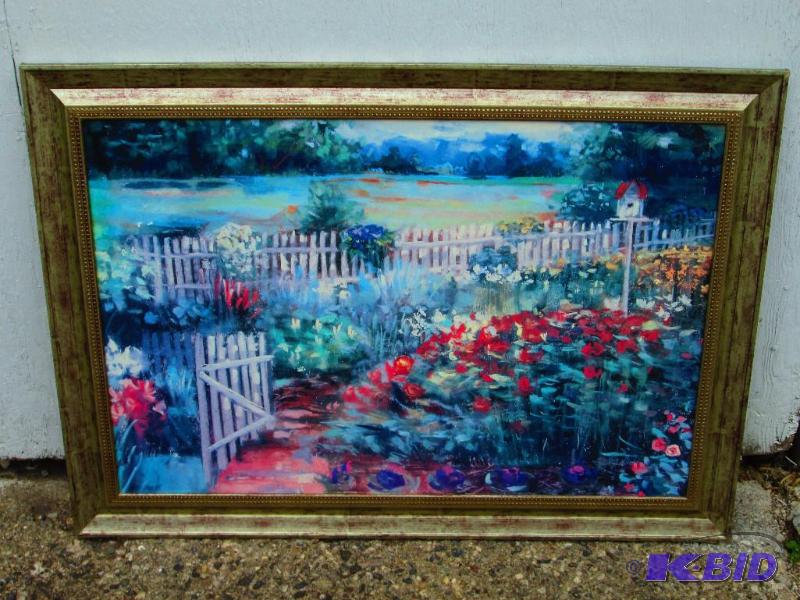 Textured garden print in classy frame, 30 x 4...