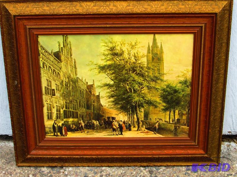 Street scene print in nice vintage frame, 22 ...