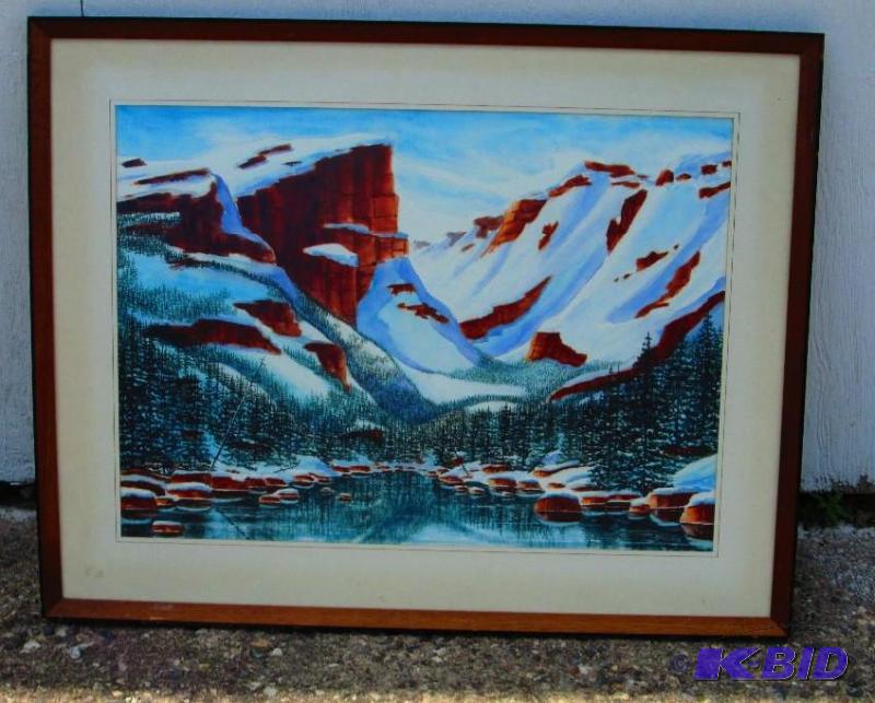 Nice matted mountain print, 38 x 30 frame...