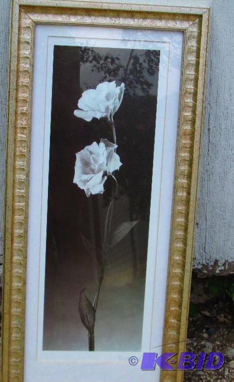 Flower print in matted frame, 10 x 22 inch...