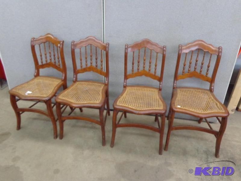 lot 102 image: Set of 4 Wicker Seat Chairs Hardwood chairs w...