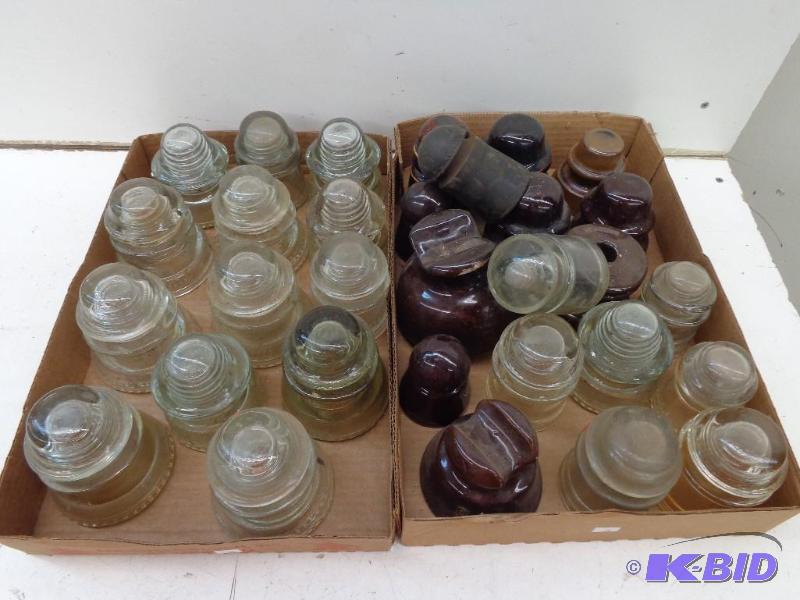 lot 159 image: Insulators Clear Glass, Porcelain and 1 Rubbe...