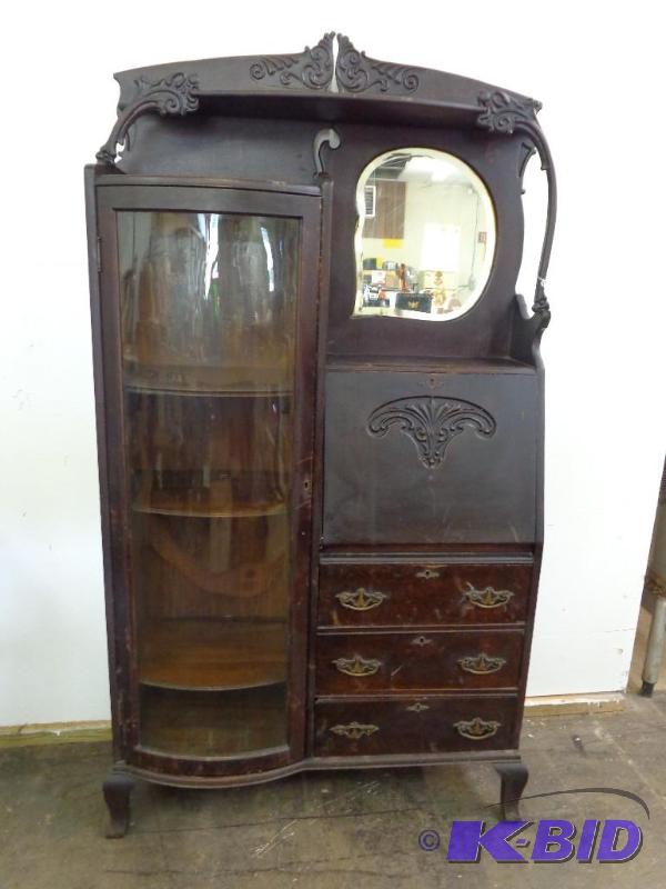 lot 4 image: Antique Fold Down Desk with Storage 4 Shelf S...