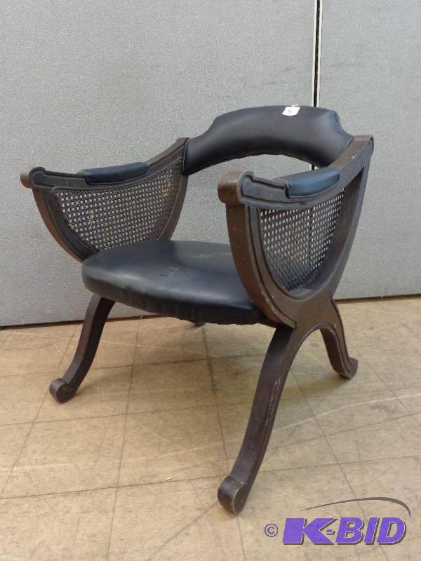 lot 5 image: Antique Sitting Chair Leather Cushion & B...