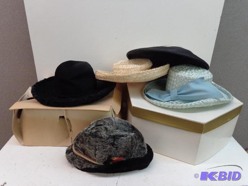 lot 50 image: Box Of Womens Hats Large Black Hat with Plush...