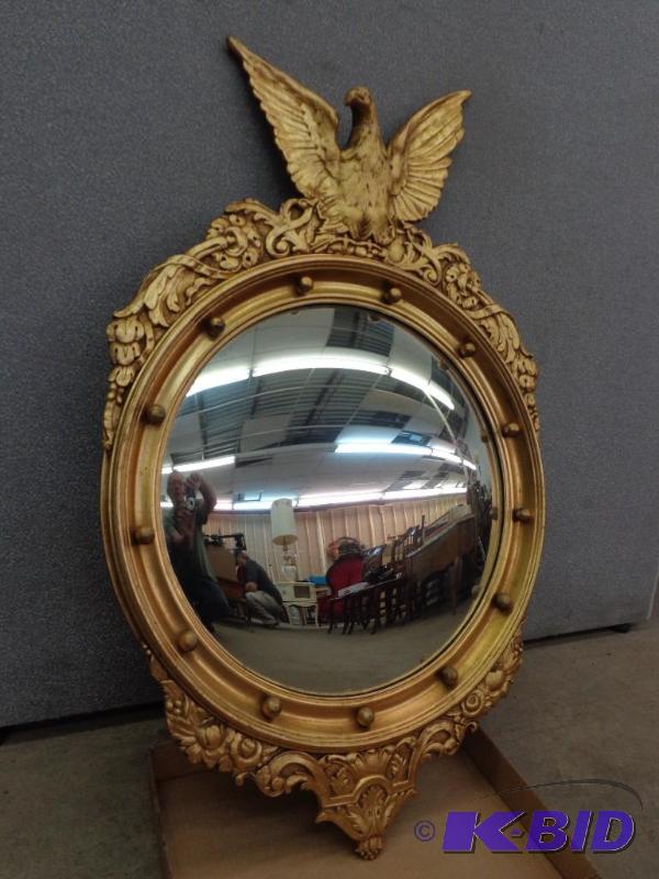 lot 55 image: Wall Hanging Convex Mirror wEagle & Fill...