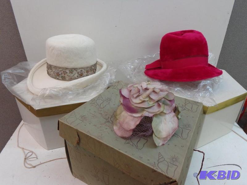 lot 69 image: (3) Vintage Hats Still in Boxes Evelyn Varon ...
