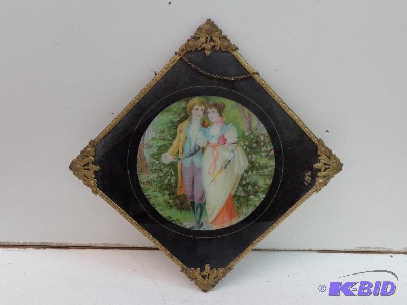 lot 73 image: Wall Hanging Glass Picture of a Couple Depict...