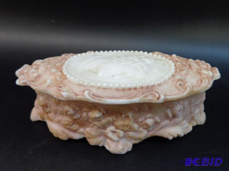 lot 83 image: Ceramic Jewelry Keeper Lid has Side Profile o...