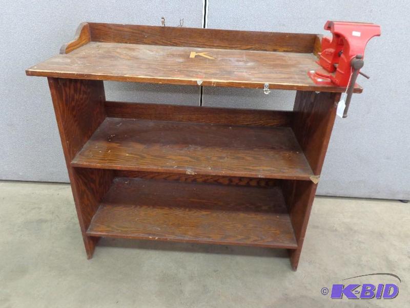 lot 94 image: 2 Shelf Work Table with Vise 2 Shelves and 1 ...