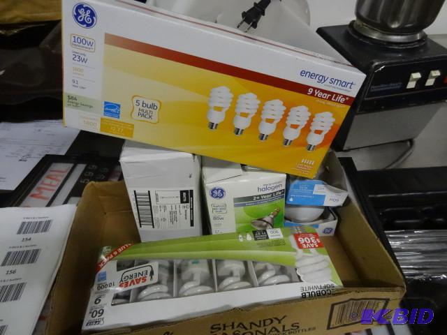 lot 156 image: New Large Lot lightbulbs incl 11 CFL, 6 halog...