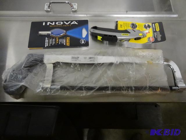 lot 157 image: 3 pc Tool Lot New incl Hacksaw , Stanley Inst...