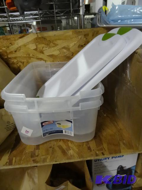 lot 158 image: Qty 2 New Sterilite 15 Qt storage totes with ...