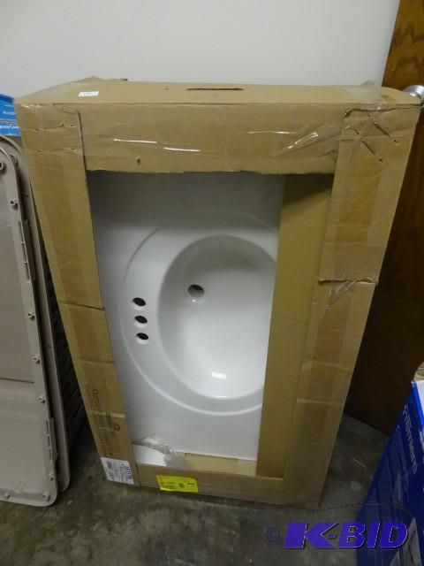 lot 19 image: New 37in x 22in white cultured marble vanity ...