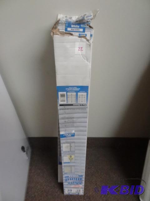 lot 22 image: New in box Qty 3 27in x 64in Vinyl Mini Blind...