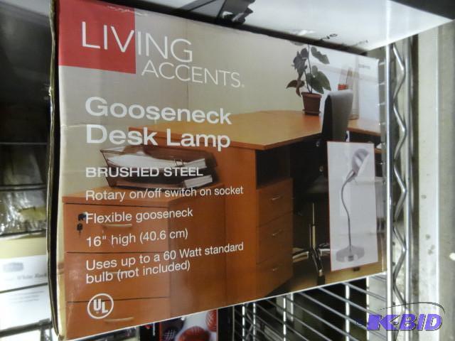 lot 239 image: New Living Accents Gooseneck Desk Lamp. Brush...