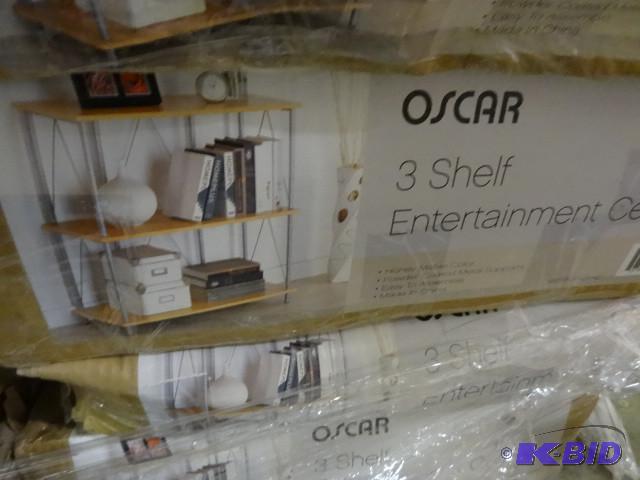 lot 271 image: New in box Linon Oscar Wood Shelf  Entertain...