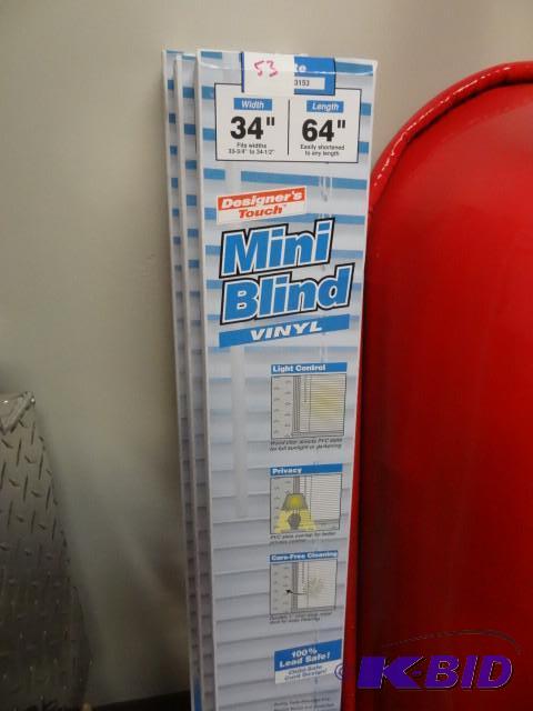 lot 53 image: Qty 3 New Vinyl Mini Blind 34in x 64in...