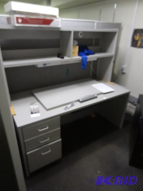 lot 129 image: Office desk with hutch. 65 x 30. comes with 3...