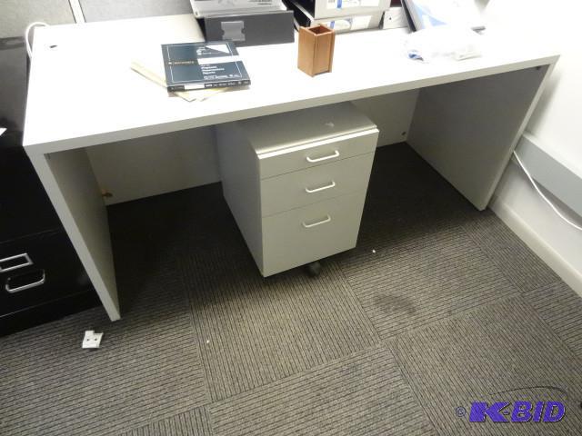 lot 141 image: Office desk with 3 drawer ped. 65 x 30...