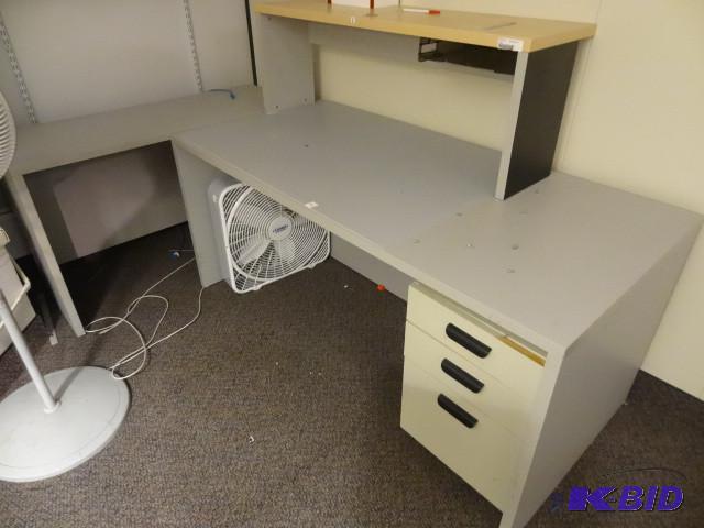 task desk with shelf and 3 drawer ped...