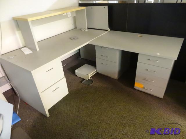 L shaped desk with 3 peds 78x65...