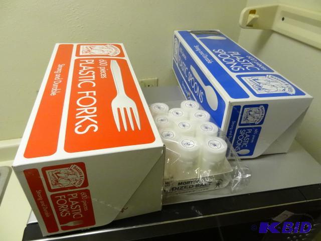 Plastic Forks, Spoons, and morton salt shaker...