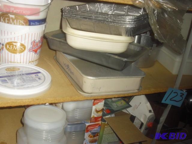Misc. Baking pans, Rubbermaid storage contain...