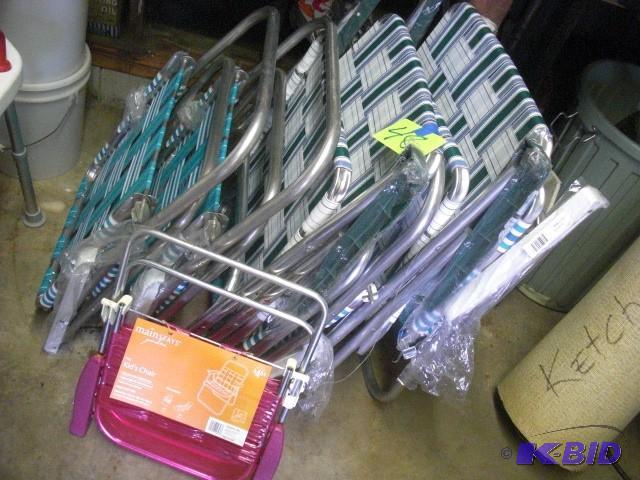 6 NEW folding chairs, Aluminum and webbing.. ...