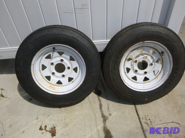 lot 123 image: 2 Trailer Tires With 5 hole rims, Carlisle US...