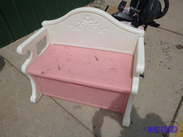 lot 196 image: Little Tikes Toy Bench Box with Miscellaneous...