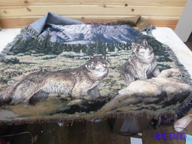 lot 30 image: Wilderness Blanket with Wolves...