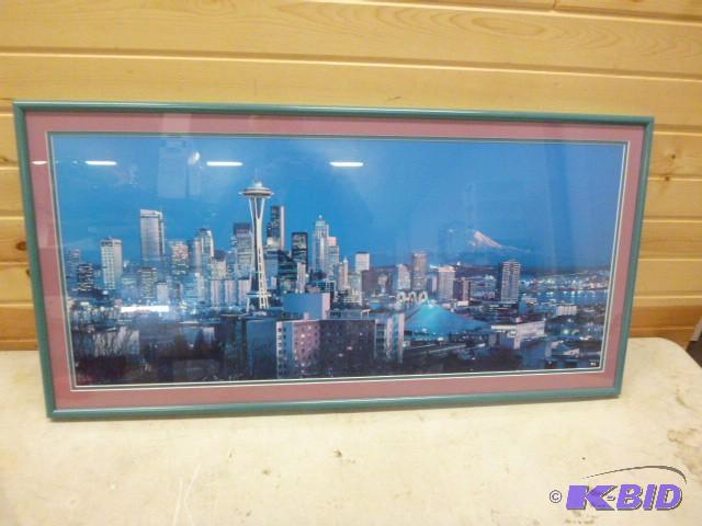 lot 36 image: Seattle Skyline Framed Picture 19 12" X...