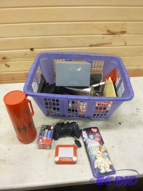 lot 7 image: Basket full of Miscellaneous Items Thermos, B...