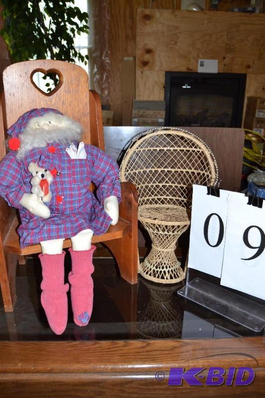 lot 9 image: Childs chair, doll with chair