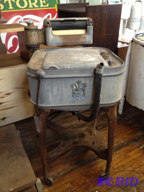 lot 30 image: Antique Maytag Gas Engine Powered Washing Machine