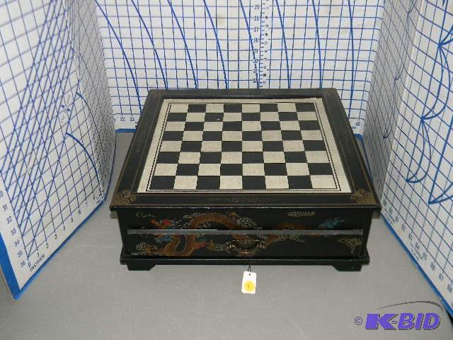 lot 1 image: Beautiful chess board with dragon painted on ...