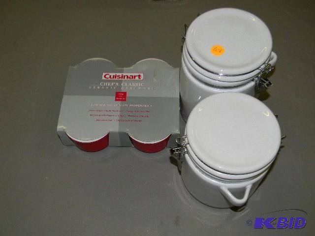 lot 208 image: Lot of 3 - two matching white glass canisters...