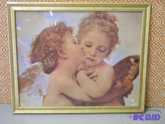 lot 258 image: Large framed cherub picture...