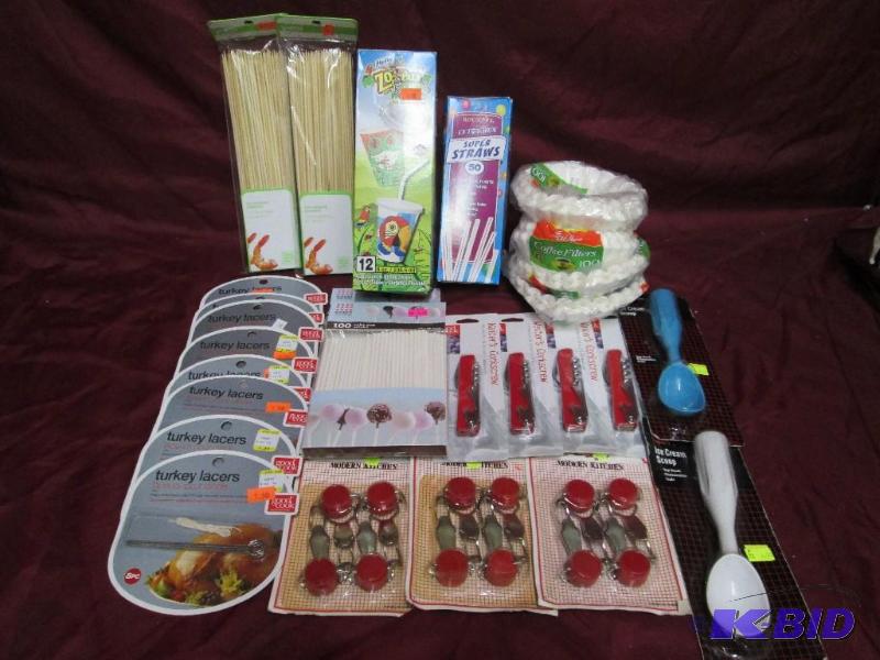 lot 135 image: Lot of miscellaneous kitchen items. Straws, s...