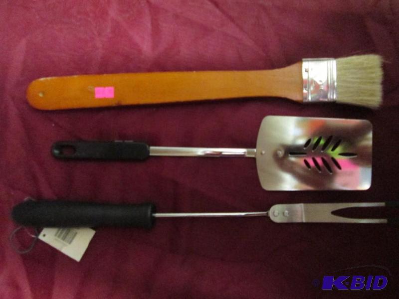 lot 163 image: Full set of grilling utensils. Meat fork, spa...