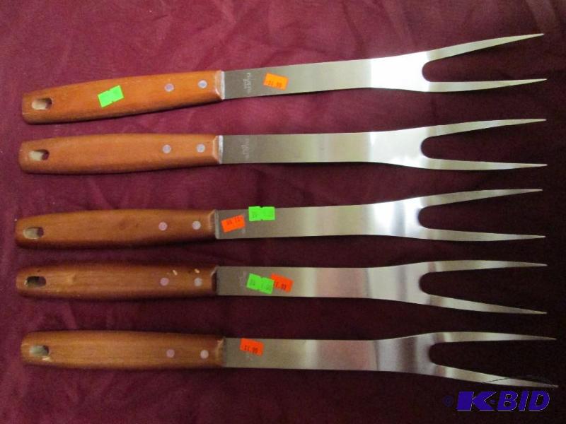 lot 164 image: Lot of 5 large meat forks with wooden handles...