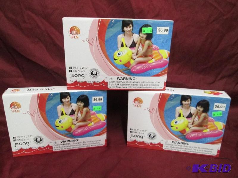 lot 201 image: Lot of 3 Bee Rider inflatable pool toys. New...