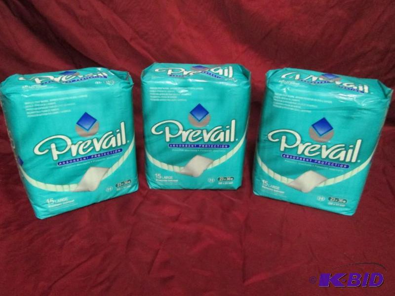 lot 207 image: Lot of 3 new packages of Prevail underpads. S...