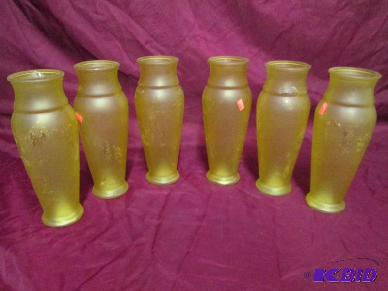 lot 209 image: Lot of 6 gold frosted glass vases. 10 inches ...