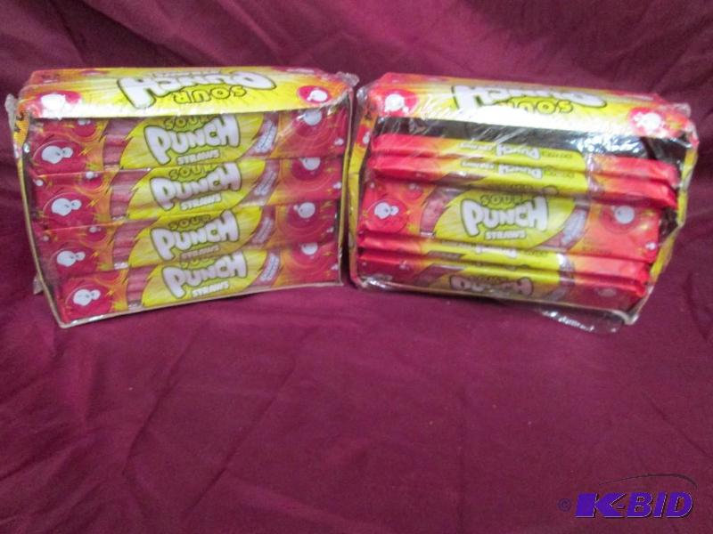 lot 211 image: 2 full boxes of Sour Punch Straws. Chargin C...