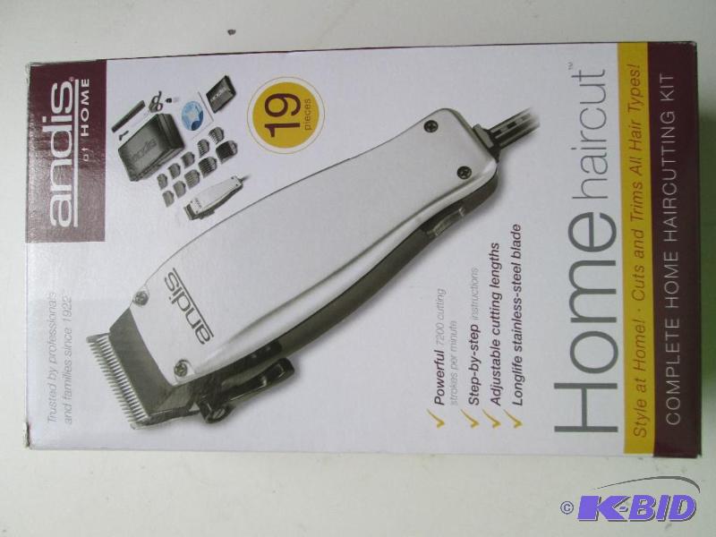 lot 22 image: Andis 19-piece home haircut kit. Includes bla...