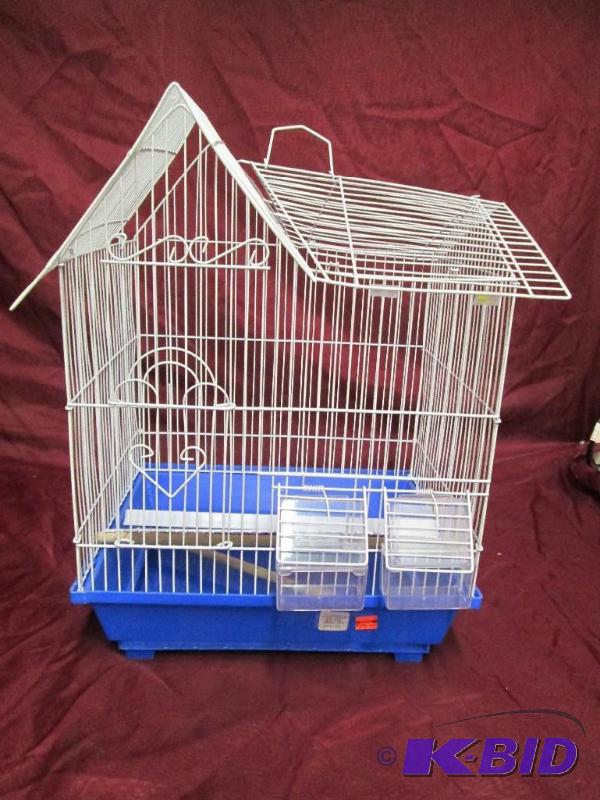 lot 51 image: New bird cage with feeding boxes, trays, and ...